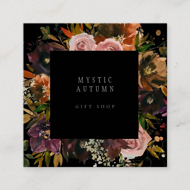 Moody Dark Black Herbst Blumenladen Quadratische Visitenkarte (Vorderseite)