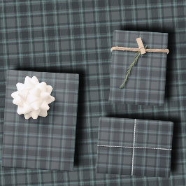Moody Dark Charcoal Grey and Teal Tartan Plaid Geschenkpapier Set