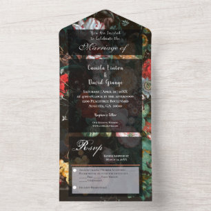 Moody Dark Floral All in One Wedite Einladung