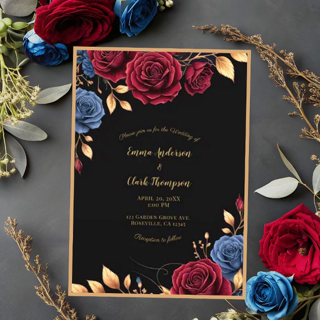 Moody Dark Floral Gold Elegante Hochzeit Einladung (Von Creator hochgeladen)