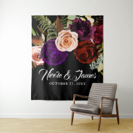 Moody Dark Floral Greenerity Bold Wedding Backdrop Wandteppich