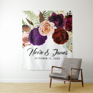 Moody Dark Floral Greenerity Bold Wedding Backdrop Wandteppich