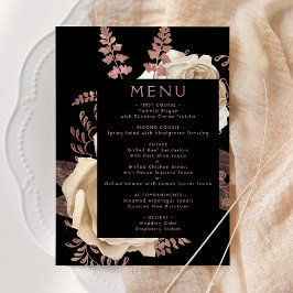 Moody Dark Floral Ivory Rose Gold Wedding Menükarte