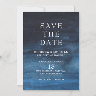 Moody Dark Navy Blue Watercolor Hochzeit im Herbst Save The Date