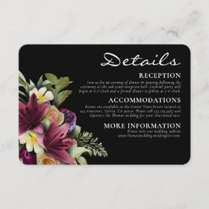 Moody Dark Romantic Floral Elegante Wedding Begleitkarte