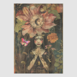 Moody Dark Rustic Fantasy Garden Girl Decoupage  Seidenpapier
