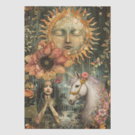 Moody Dark Rustic Fantasy Garden Girl Decoupage  Seidenpapier
