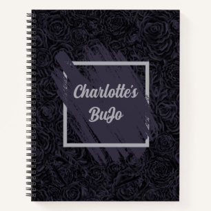 Moody Deep Navy Blue Floral Muster Notizbuch