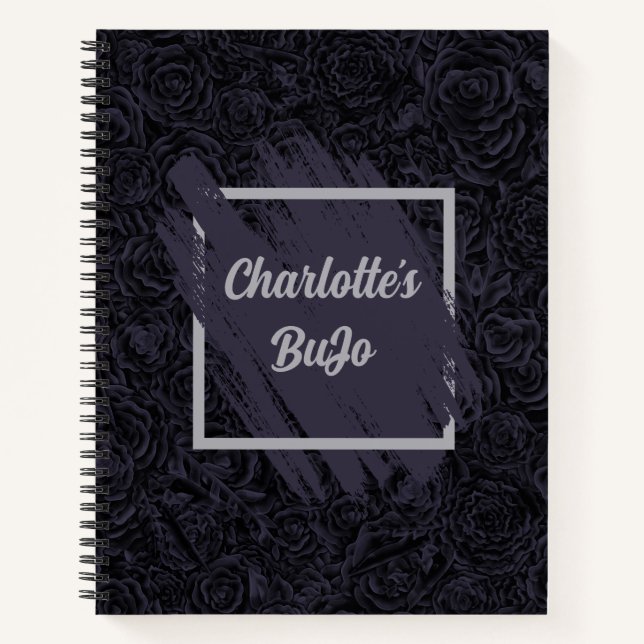 Moody Deep Navy Blue Floral Muster Notizbuch (Vorderseite)