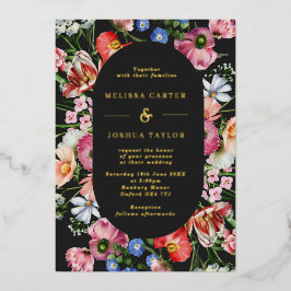 Moody Dutch Floral Burst Frame Wedding Gold Folieneinladung