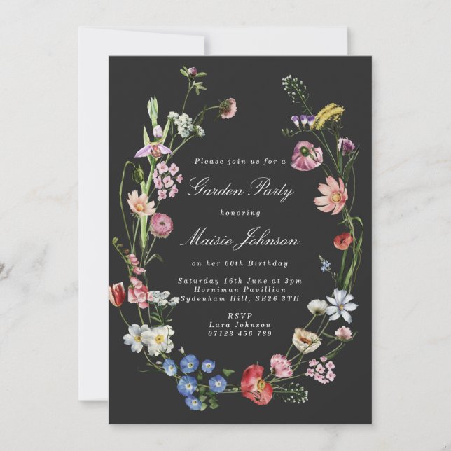 Moody Dutch Floral Wreath Garden Party Birthday Einladung (Vorderseite)