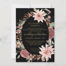 Moody Elegance Wasserfarbe Blume Schwarz Rosa Einladung