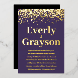 Moody Elegant Confetti Lila- und GoldWedding Folieneinladung