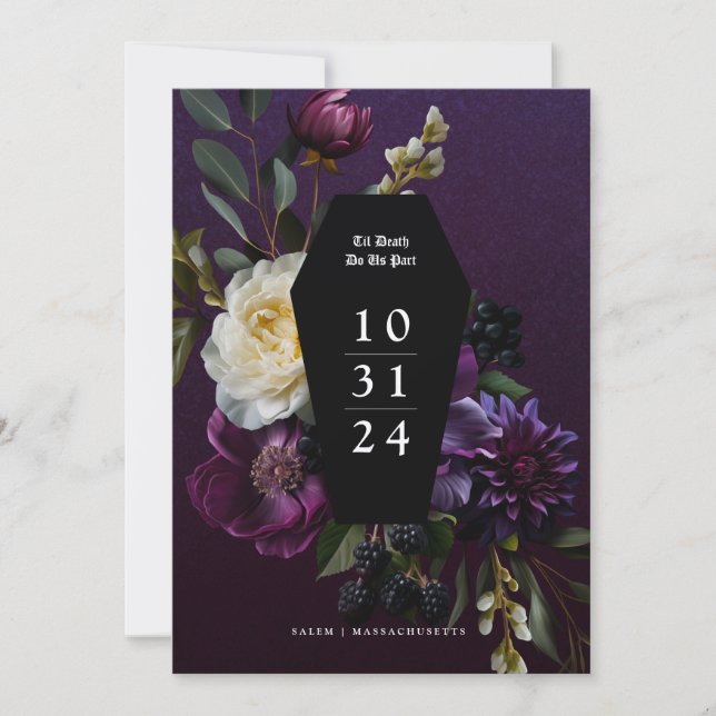 Moody Elegant Lila Gothic Garden Floral Gerettet Einladung (Vorderseite)