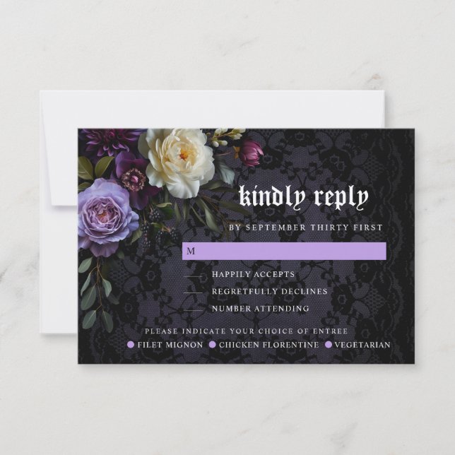 Moody Elegant Lila Gothic Garden | Optionen RSVP Karte (Vorderseite)