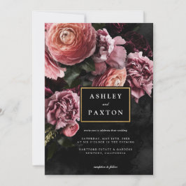 Moody Elegant Pink | Floral Bouquet auf Black Einladung
