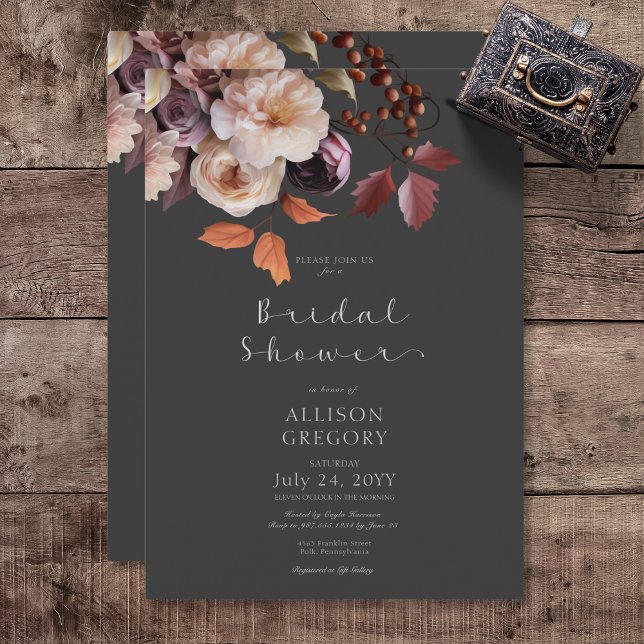 Moody Fall Burgundy & Cream Peonies Brautparty Einladung (Moody Fall Burgundy & Cream Peonies Bridal Shower Invitation)