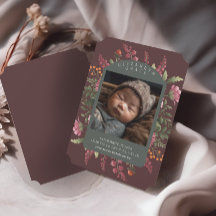 Moody Fall Floral Border Baby Faire-part de naissa