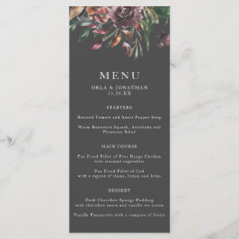 Moody Fall Floral Burst Wedding Menu Menükarte