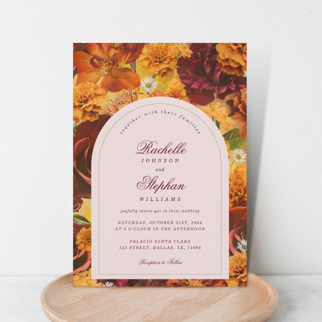 Moody Fall Floral QR Code Alles in einer Hochzeit Einladung (Von Creator hochgeladen)
