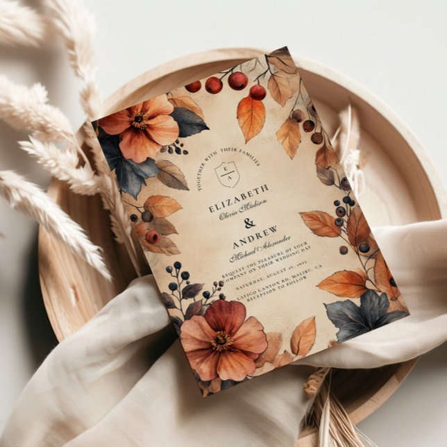 Moody Fall Floral Wedding Vintag Style Einladung (Von Creator hochgeladen)