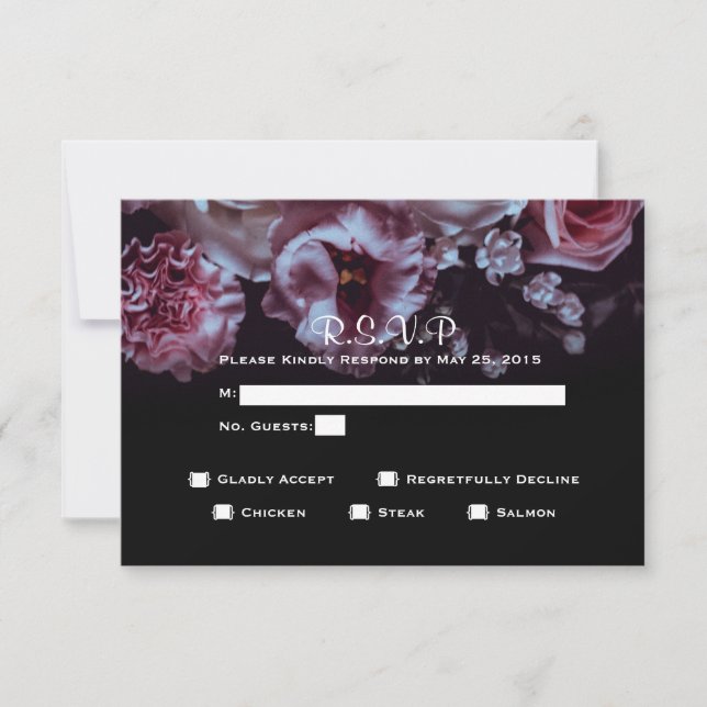 Moody Floral & Black Wedding RSVP Dinner Choice (Vorderseite)
