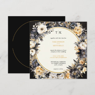 Moody Floral Black White & Gold Faire-part de mari