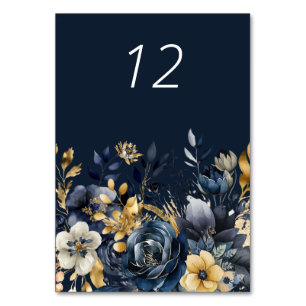 Moody Floral Blue Gold Hochzeitskarte Tischnummer