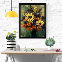 Moody Floral Bouquet Sonnenblumen Art Poster