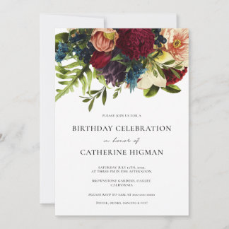 Moody Floral Burgundy Birthday Einladung