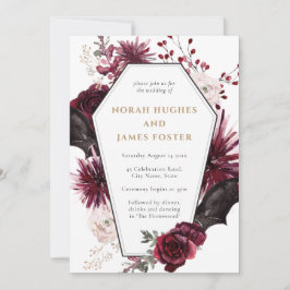 Moody Floral Burgundy & Black Halloween Hochzeit Einladung