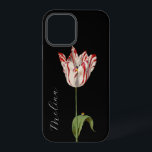 Moody Floral Chic Vintage Blume iPhone 12 Pro Hülle<br><div class="desc">Einfach diese atemberaubende iPhone-Hülle anpassen. Eine antike Blumenillustrierung auf schwarzem Hintergrund. Die Textfelder der Vorlage sind so konzipiert,  dass Sie leicht personalisieren können. Klassische Blume,  elegante Tulpe,  Moderne Eleganz. Antiquitäten für moderne Zeiten folgen @encyclographic</div>