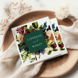 Moody Floral Emerald & Burgundy Wedding Serviette