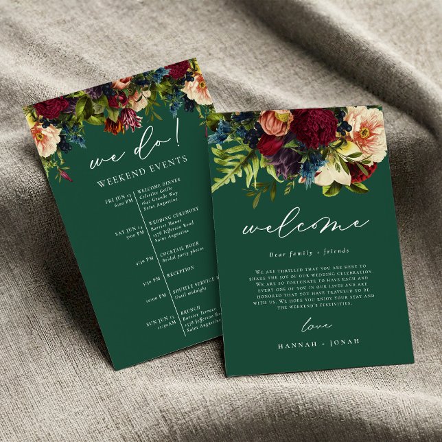 Moody Floral Emerald Wedding Welcome Bag Card Einladung (Von Creator hochgeladen)