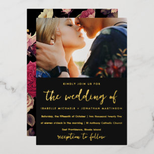 Moody Floral Foto Wedding Folieneinladung
