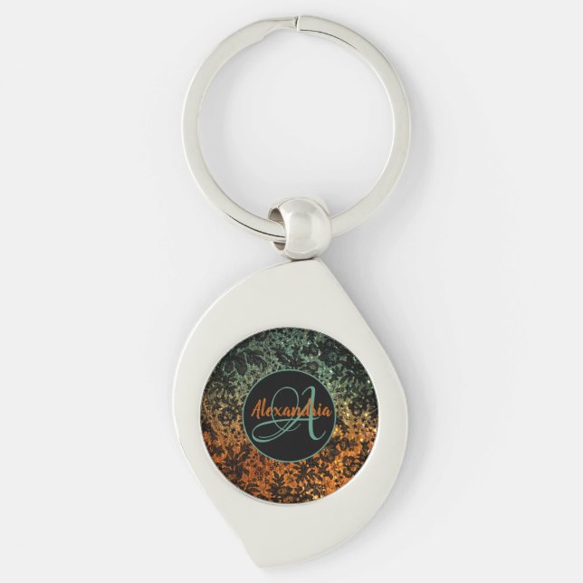 Moody Floral Monogram Personalisiert Shimmery Schlüsselanhänger (Vorderseite)