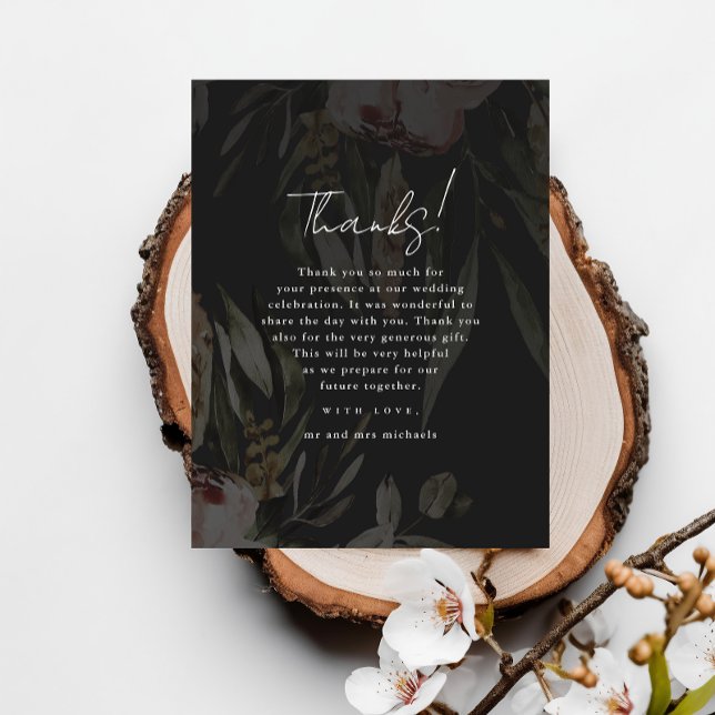 Moody Floral Overlay Wedding Foto Vielen Dank Postkarte (Von Creator hochgeladen)