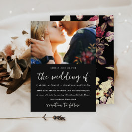 Moody Floral Pattern Foto Wedding Einladung