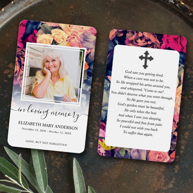 Moody Floral Photo Sympathy Funeral Prayer Card (Créateur téléchargé)