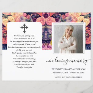 Moody Floral Watercolor Foto Beerdigung Programm