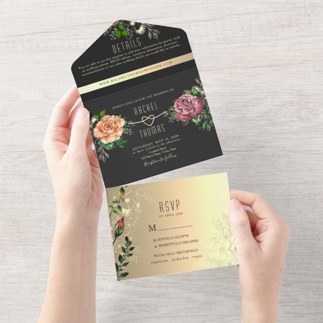Moody Floral Wedding alles in einer Einladung (Abreißen)