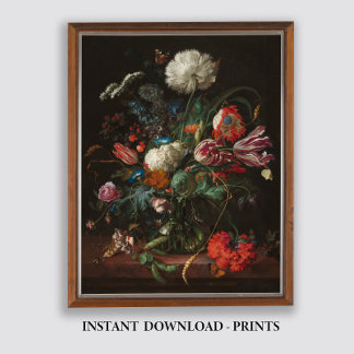 Moody florale Ölgemälde, antikes dunkles Stilllebe Poster