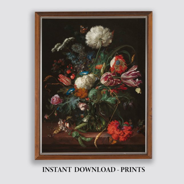 Moody florale Ölgemälde, antikes dunkles Stilllebe Poster (Von Creator hochgeladen)