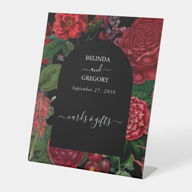 Moody Florals Arch Red Wedding Cards Geschenke Sockelschild (Vorderseite)