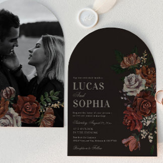 Moody Florals Arch Wedding Invitation
