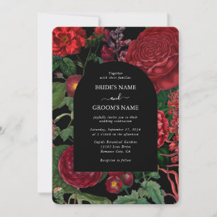 Moody Florals Black Arch Burgundy Red Wedding Einladung