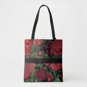 Moody Florals Black & Burgundy Monogram Tasche