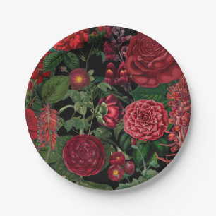 Moody Florals Black & Burgundy Vintag Pappteller