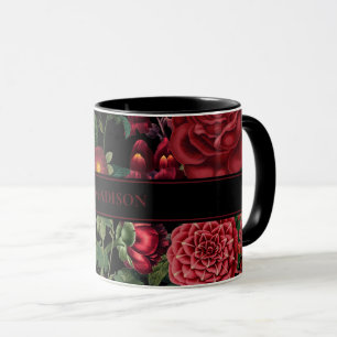 Moody Florals Schwarz & Burgunderrot Vintage Monog Tasse