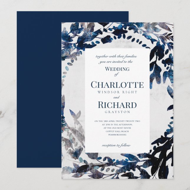 Moody Florals Wasserfarbenhochzeit Einladung (Vorne/Hinten)